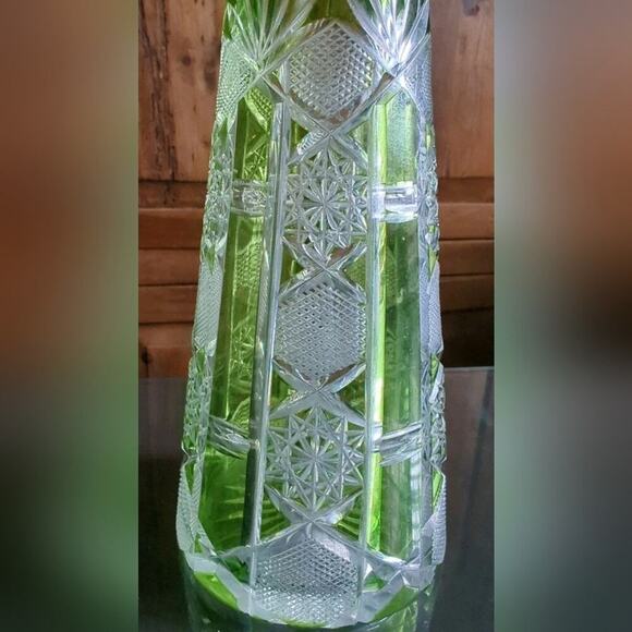 Val St Lambert Numbered Glass Double Etched Carafe Decanter Lime Green Vintage - Picture 2 of 9